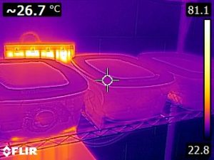 Thermal image of 3 hornworm containers